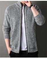 Suéter de punto con cuello levantado para hombre, cárdigan para temporada de otoño e invierno, chaqueta ajustada de color sólido - details 11