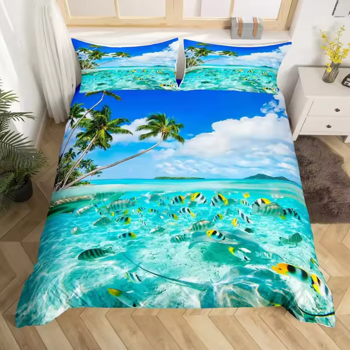 Juego de Funda de Edredón 3D de Verano de Playa Océano Estilo Vacaciones Hawaiianas - 1