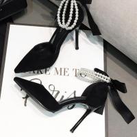 Zapatos de tacón negros para mujer, novedad de verano 2023, diseño de marca, cuentas, perlas, boda, tacones altos nupciales, zapatos sexis de punta estrecha para fiesta y baile - details 0