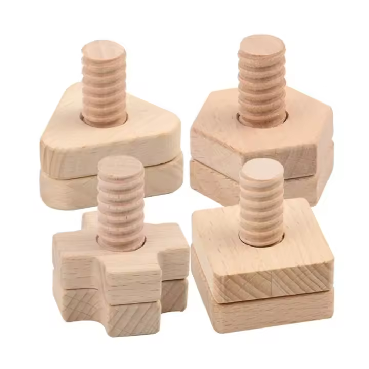 Bloquesde construcción de madera para bebé, juguete de tuerca de tornillo, forma geométrica, Educación Temprana, juguete a juego - 1