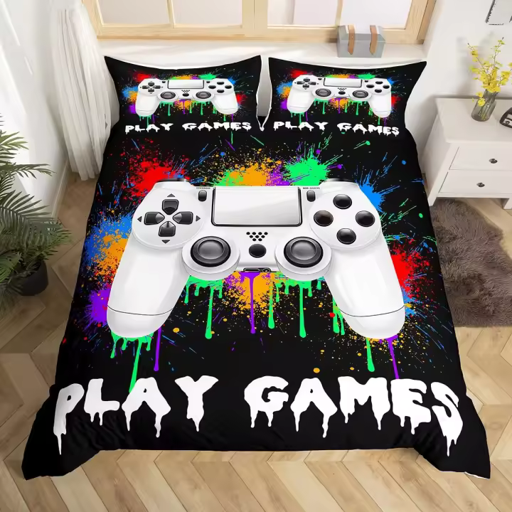 Juego de Ropa de Cama de Juegos Modernos Conjunto de Funda de Edredón de 3 Piezas para Dormitorio de Niños Cubierta de Cojín de Poliéster - 1