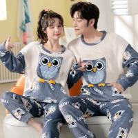 Conjunto de pijama de felpa de franela cálida para hombre y mujer, ropa de dormir de manga larga con cuello redondo, dibujos animados dulces, 32 estilos, Invierno - details 12
