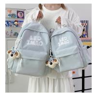 Mochila coreana simple de color sólido con alfabeto para estudiantes, mochila ligera de gran capacidad para viajes, mochila informal versátil - details 34