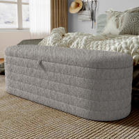 Sofá cama y reposapiés con espacio de almacenamiento 120 x 40 cm, reposapiés tapizado con espacio de almacenamiento, taburete de sofá, felpa de peluche, gris - details 2