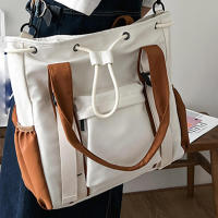 Bolso de hombro de nailon ligero con asa superior de gran capacidad, negro y blanco, para guardar cosméticos y teléfonos móviles - details 7