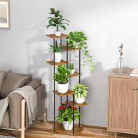 Estantería de Madera y Metal de 131cm Soporte para Múltiples Macetas Adecuado para Interior y Exterior Negro - details 12