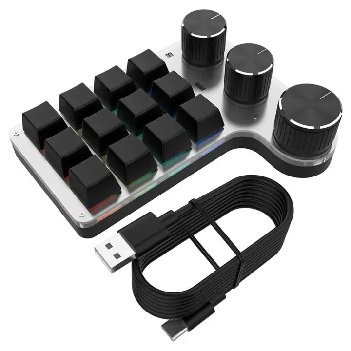 Perilla de tecla programable 12/3, teclado multifuncional RGB, luz de 7 colores, Compatible con Bluetooth, cable USB para PC, libro y portátil - 1