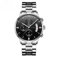 Correa de acero inoxidable business casual calendario reloj de cuarzo para hombres impermeable negro acero fino - details 3