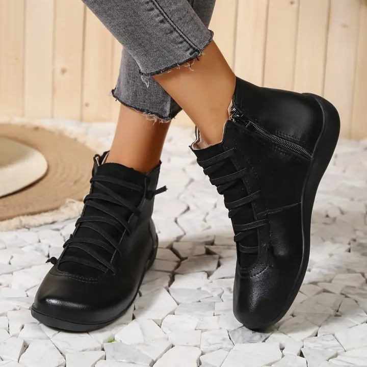 Botas Martin planas de otoño para mujer, botas cortas con cordones informales, zapatos para mujer - 1