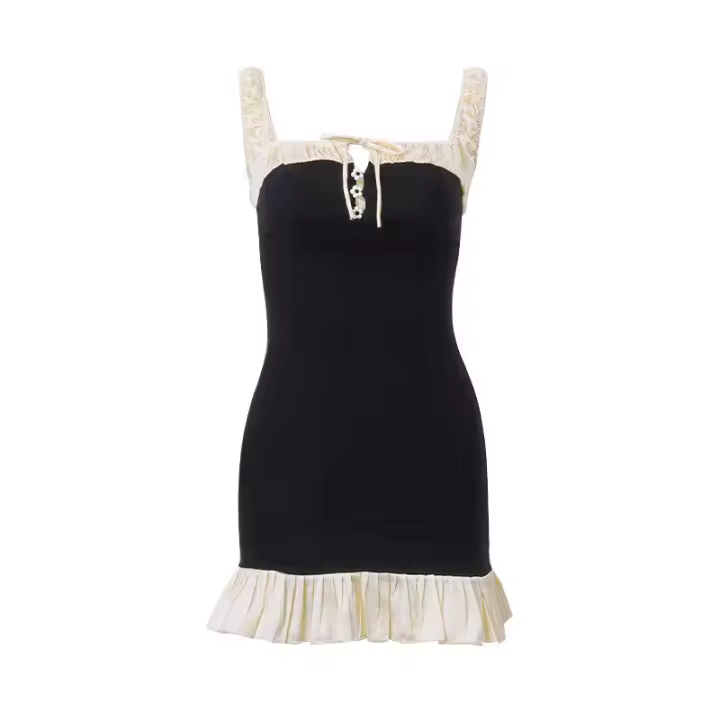 Vestido de verano sin mangas con cuello cuadrado y mini plisado con tirantes finos - 1