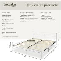 Cama Matrimonio Estructura de Acero Robusto con Somier de Láminas de Madera, Muebles de Dormitorio, Cama Completa, Resistente, Fácil de Limpiar, Base de Cama - 140 x 200 x 76 cm Blanco - details 9