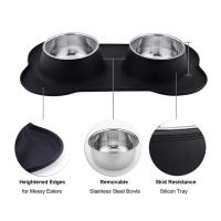 Cuenco Doble Antideslizante de Silicona para Perros Alimentador Duradero de Acero Inoxidable para Comida y Agua - details 3