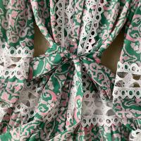 Minivestido ajustado con agujeros y manga acampanada para mujer, minivestido con estampado ral, cuello levantado, con cordones y cintura alta - details 17