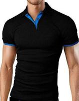 Polo de manga corta ajustado para hombre, camisa de cuello suave y sólido, trabajo, Golf, senderismo, informal, azul marino/blanco - details 4