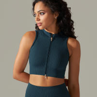 Hamidou-Sujetador deportivo con cremallera para mujer, Top de Yoga, chaleco de sudor, chaqueta de entrenamiento para correr, chaquetas sin mangas para correr, Tops cortos elásticos ajustados - details 29
