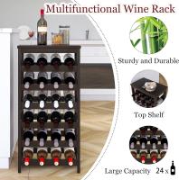 Estantería para 24 botellas de vino de pie, botellero de madera de vino de 6 niveles con tablero de mesa, soporte de madera de bambú para botellas de vino con barras onduladas para cocina comedor, negro - details 1