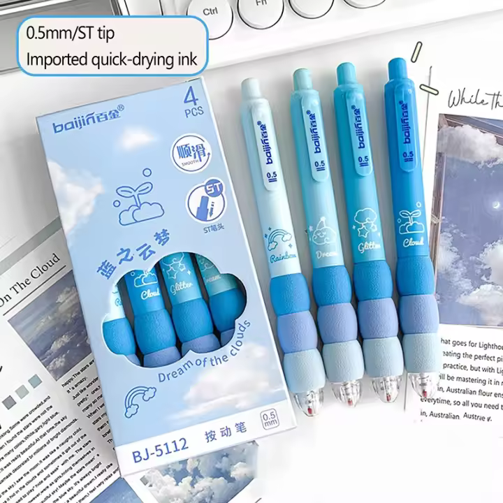 Bolígrafo de tinta azul y negra, bolígrafo de gel borrable con mango lavable, papelería de escritura para la escuela y la oficina, 4 unidades por lote - 1