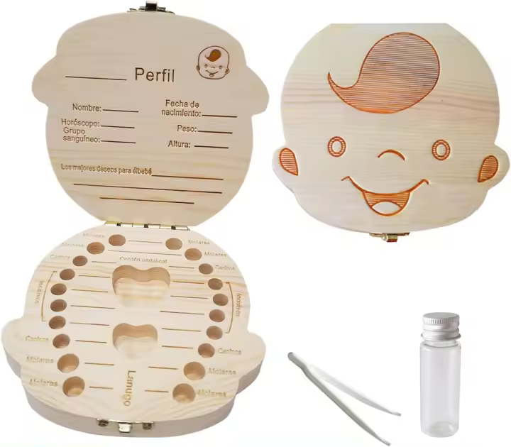 Caja para guardar dientes para niños, Regalo en madera de recuerdo, Acumulación de dientes (Niña) - 1