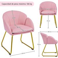 Terciopelo Sillon para Dormitorio Silla para Comedor Cocina Pata Metal Silla Sala de Estar Rosa Claro - details 2