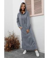 Vestido de Midi para Mujer con Capucha Moda 2025, Tejido Mixto, Estilo Informal, Suelto, Sudadera - details 1