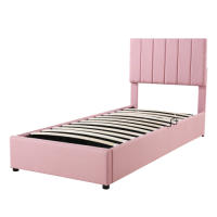Cama tapizada 90x200 cm, cama con almacenaje hidráulico, litera de lino agradable para la piel, rosa (Sin colchón) - details 9