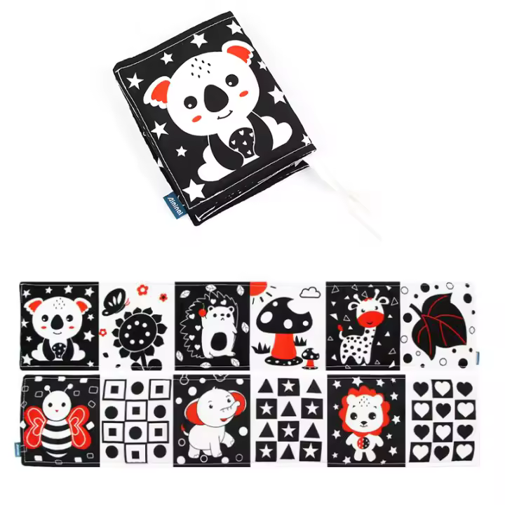Libro de Actividades Sensoriales para Bebés de Tela Suave Contraste Alto Negro y Blanco Juguetes Educativos para Niños Pequeños - 1