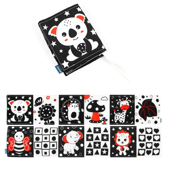 Libro de Actividades Sensoriales para Bebés de Tela Suave Contraste Alto Negro y Blanco Juguetes Educativos para Niños Pequeños - 1