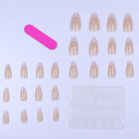 Set De 24 Uñas Postizas Cortas En Rosa Nude Con Líneas Doradas Y Diseño De Amor Cubiertas Por Encima Con Archivo Y Pegamento Para Uñas - details 2