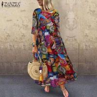 Dre plisado para mujer, Dre largo estampado, túnica de manga 3/4, otoño y verano, - details 3