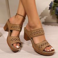 Sandalias de Tacón Grueso Retro con Espacio Hueco Zapatillas de Tacón Alto Ligereas para Mujer - details 3
