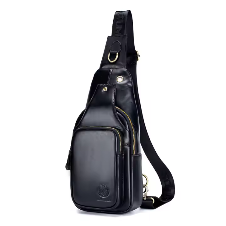 SCHLATUM Bolso de Pecho de Cuero Genuino Diseño Cruzado Triangular Casual - 1