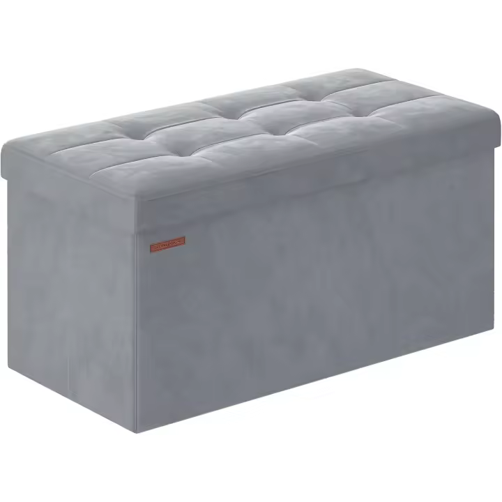 Puff Almacenaje, Baúl de Almacenaje Plegable, 38 x 110 x 38 cm, Taburete Reposapiés, Banco de Cubo, Soporta hasta 300 kg, para Sala de Estar, Dormitorio, Entrada, Blanco Crema LSF277W01 - 1