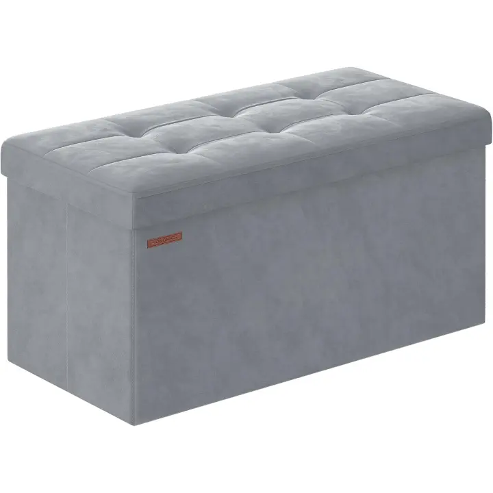 Puff Almacenaje, Baúl de Almacenaje Plegable, 38 x 110 x 38 cm, Taburete Reposapiés, Banco de Cubo, Soporta hasta 300 kg, para Sala de Estar, Dormitorio, Entrada, Blanco Crema LSF277W01 - 1