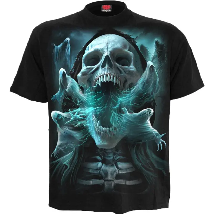 Camiseta de Manga Larga con Estampado de Calavera Dark Ghost Moda de Hombre en Poliéster con Cuello Redondo - 1