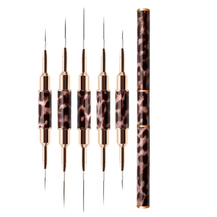 Pincel delineador para uñas, 5 piezas, doble punta, mango de Metal superfino, diseño profesional de uñas - 1