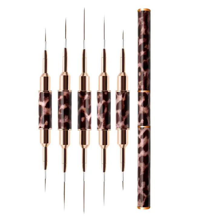 Pincel delineador para uñas, 5 piezas, doble punta, mango de Metal superfino, diseño profesional de uñas - 1