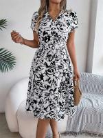 Msfilia Vestido de verano con cuello en V y cinturón plisado con estampado de moda para mujer - details 3