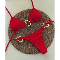 Nuevo Bikini Sexy de Color sólido con cordones dividido traje de baño de dos piezas para mujer - details 2