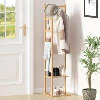 Perchero de Pie de Madera de Bambú Perchero de Esquina de Árbol de Pasillo con 2 Estantes y 3 Ganchos Independiente para Sombreros, Bolsas, Entrada, Dormitorio - details 1