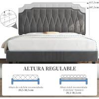 Tapizado en terciopelo Cama de matrimonio con cabecera ajustable en altura Marco de cama Soporte con listones de madera 160 × 200 cm Beige - details 30