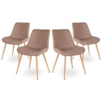 Juego de Sillas de Comedor ENA Latte Estilo Nórdico Vintage Asiento Acolchado, Respaldo Ergonómico, Diseño Elegante Color Beige Oscuro - details 0