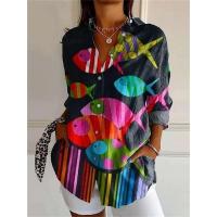 Camisa holgada informal artística estampada a la moda para mujer con botones rectos, Tops S-3XL - details 6