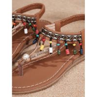 para mujer Nuevo estilo casual Sandalias de playa planas antideslizantes con cuentas - details 1