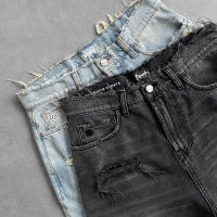 Pantalones Cortos de Denim Rasgados Estilo Hip Hop Verano Negro, Diseño Relajado Callejero Vintage con Borde Raw - details 4