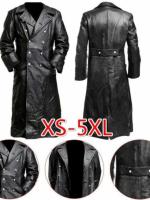 Cortavientos largo de talla grande para hombre, chaqueta de doble botonadura, abrigo de cuero militar alemán para COSPLAY - details 2