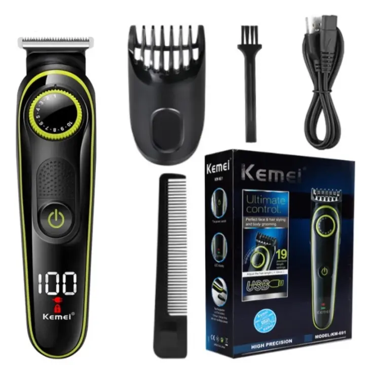 Kemei-recortador de pelo de barba ajustable para hombres, cortadora de pelo recargable Facial eléctrica de precisión, máquina de corte potente, 20 longitudes - 1
