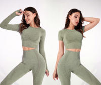 Conjunto deportivo de Yoga sin costuras para mujer, ropa de entrenamiento, Top corto de manga corta, Leggings de cintura alta, 2 piezas - details 4