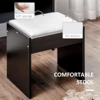 Juego de tocador de mesa de maquillaje con taburete acolchado grande, espejo + varios estantes abiertos + 4 cajones de madera natural - details 14