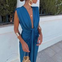 BUNO-2025 Vestido midi sin mangas plisado con cuello en V de satén elegante para mujer. - details 6