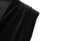 Vestido largo de terciopelo negro sin mangas con cuello en V para mujer, decoración de un solo pecho, verano n - details 5